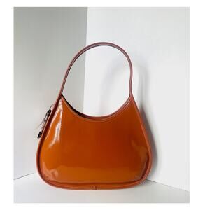 Coach Coachtopia Large Ergo Bag Crinkle Patent Leather Amber CQ019